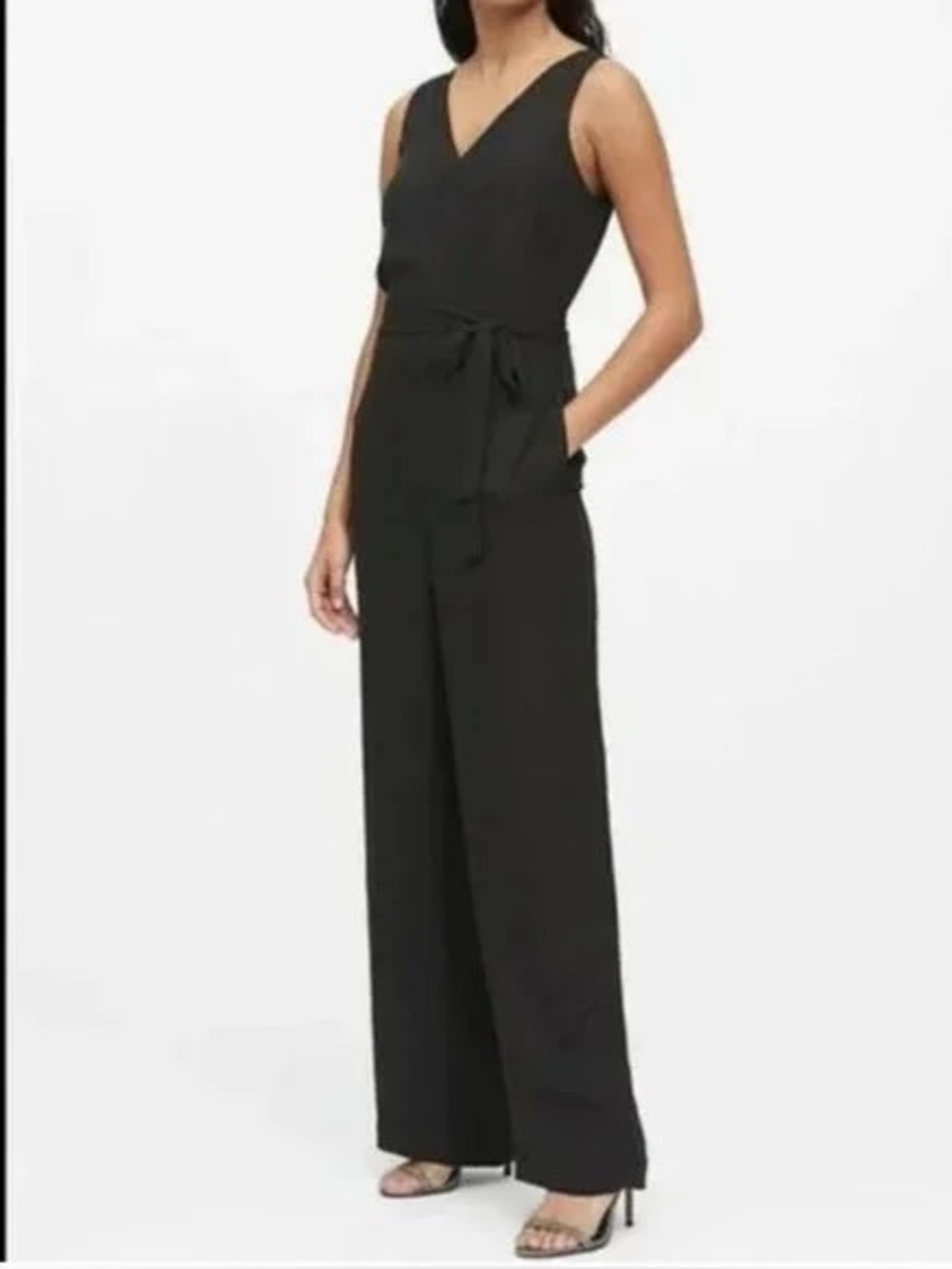 Banana Republic Black Belted Wide Leg Jumpsuit Sleeveless Size 6
